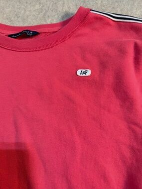 Abercrombie & Fitch Coral Pink Tee with Shoulder Stripe and A&F Patch